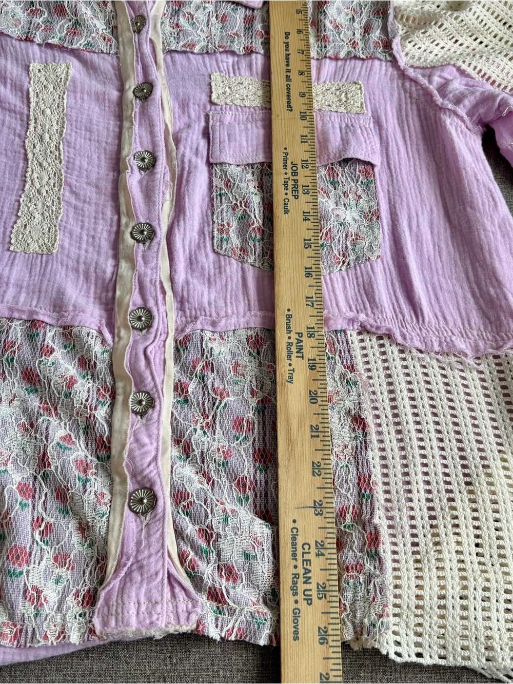 POL Lavender Patchwork Button-Front Shacket with Cream Sleeves - Picture 9 of 10
